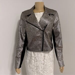SB by Sachin Babi Cropped Moto Silver Gold Sparkled Sequin Jacket Size Medium